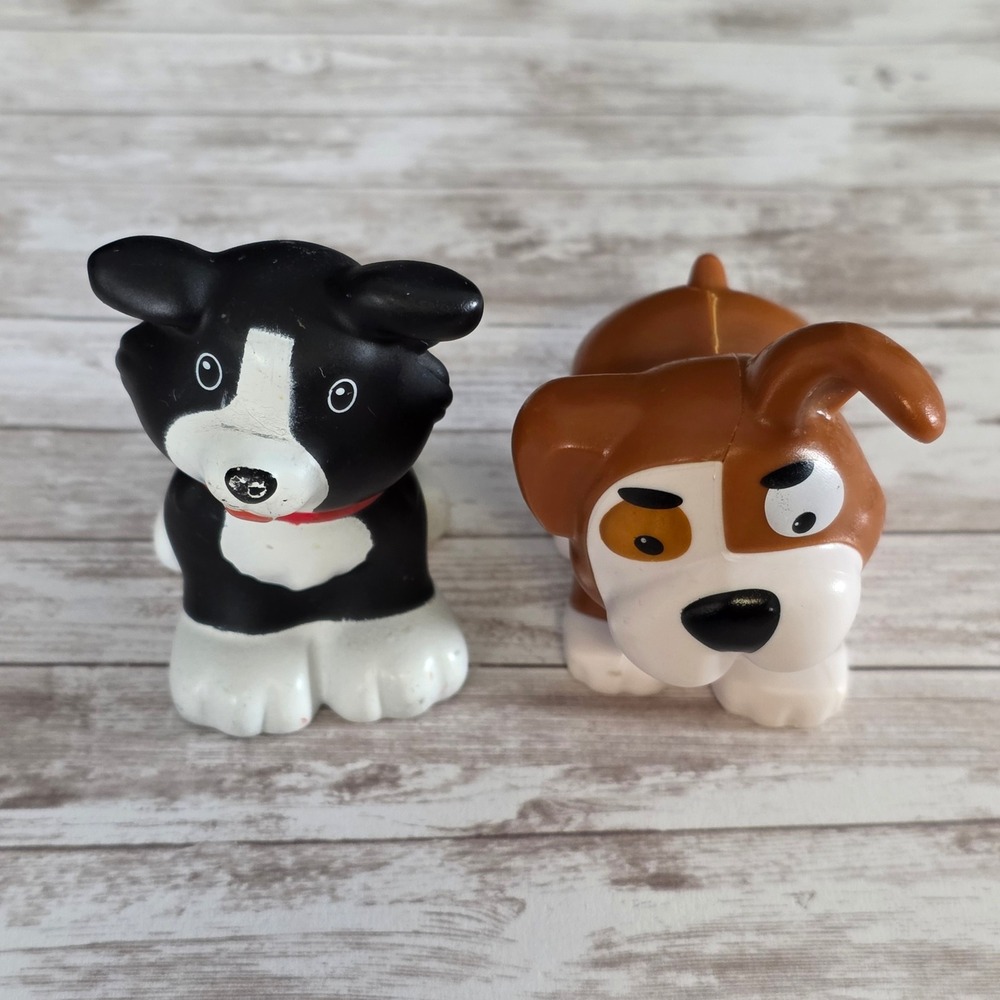 Fisher Price Little People Dog Figures Lot of 2 Border Collie & Brown Bulldog